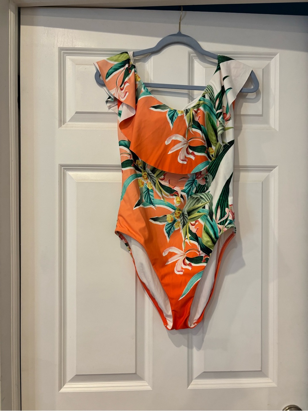 Tropical Ruffle One-Piece Swimsuit in Orange